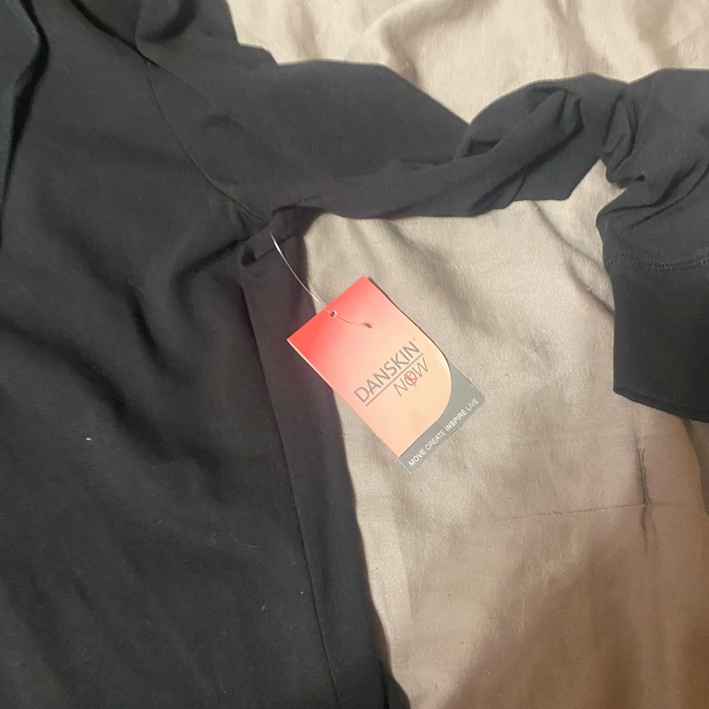 Danskin Now V-Neck Black Hoodie with Striped Lining - Picture 3 of 4